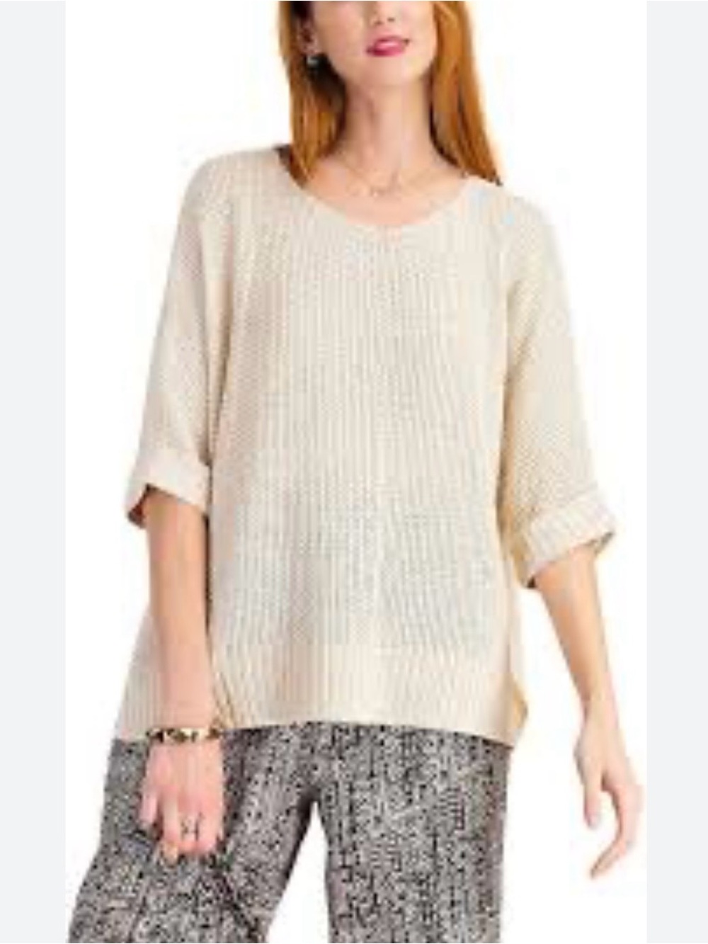 easel Cream Scoop Neck Knit Pullover